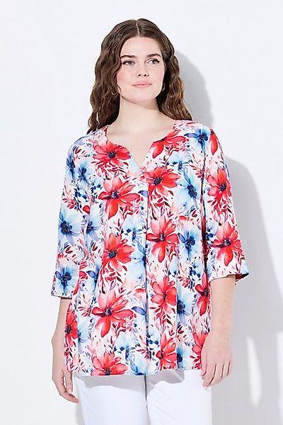 Ulla Popken Tunika Leinenmix-Bluse A-Linie Tunika-Ausschnitt 3/4-Arm günstig online kaufen