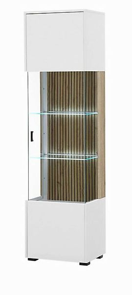 Furn.Design Glasvitrine Merced (Vitrine in weiß mit Eiche, 48 x 180 cm) Sof günstig online kaufen