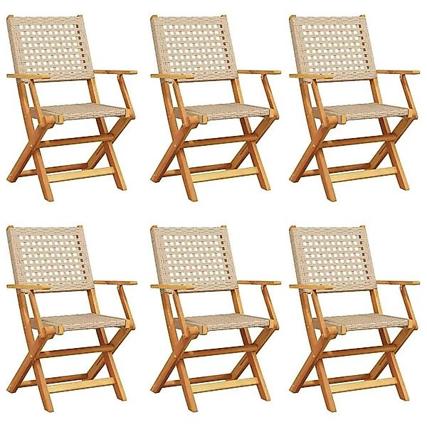 vidaXL Gartenstühle 6 Stk Klappbar Beige Poly Rattan & Massivholz 3214563 günstig online kaufen