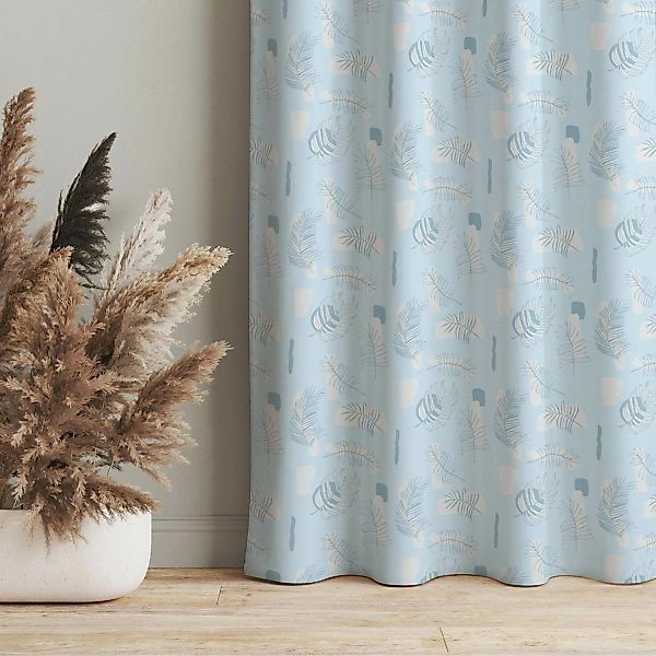 Vorhang Abstraktes Muster mit Palmblätter - Himmelblau günstig online kaufen