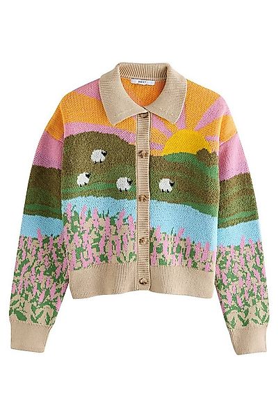 Next Strickjacke Strickjacke mit Knopfleiste und Landschafts-Print (1-tlg) günstig online kaufen