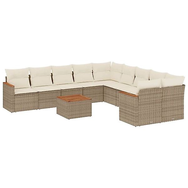 vidaXL 11-Tlg Garten-Sofagarnitur mit Kissen Beige Poly Rattan 3258761 günstig online kaufen