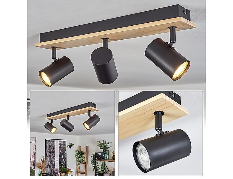 hofstein Deckenleuchte Deckenlampe aus Metall/Holz in Schwarz/Hellbraun, oh günstig online kaufen