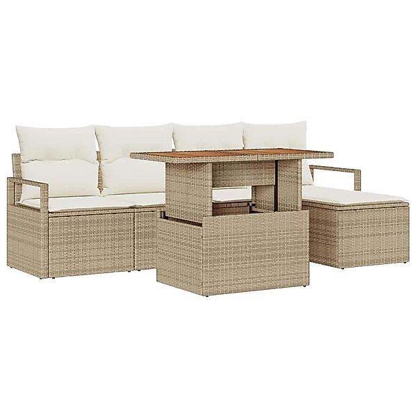 vidaXL Garten-Sofa-Set mit Speicher 6-Tlg Beige Poly Rattan 3358437 günstig online kaufen