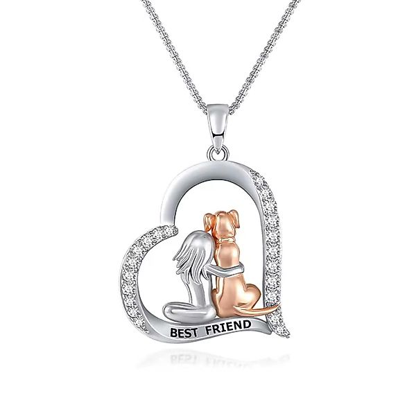 ELLAWIL Silberkette Hundemotiv Herzkette Zirkonia Glitzerstein günstig online kaufen
