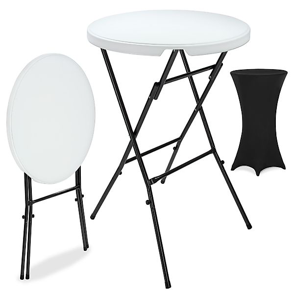 Stehtisch Weiß mit Husse Schwarz Ø72cm klappbar 110cm Höhe günstig online kaufen