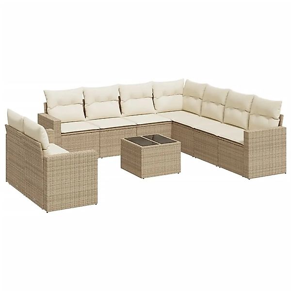 vidaXL 10-Tlg Garten-Sofagarnitur mit Kissen Beige Poly Rattan 3251495 günstig online kaufen