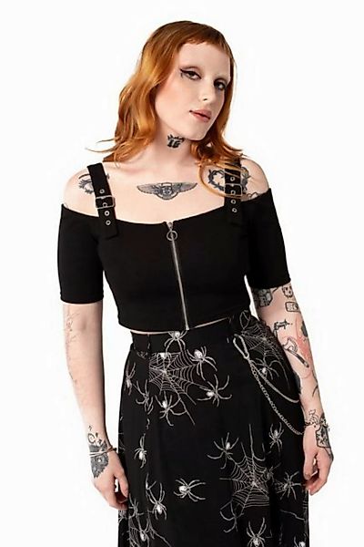 Hell Bunny Crop-Top Obsidian Bauchfreies Oberteil mit Nieten Gothic Goth Pu günstig online kaufen