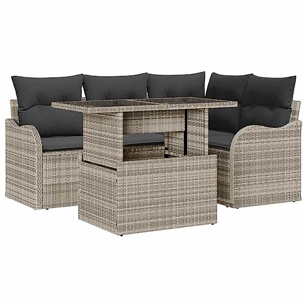 vidaXL Garten-Sofa-Set mit Kissen 5-Tlg Hellgrau Poly Rattan 3348458 günstig online kaufen