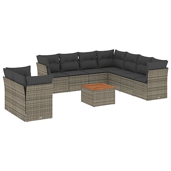 vidaXL 10-Tlg Garten-Sofagarnitur mit Kissen Grau Poly Rattan 3256046 günstig online kaufen