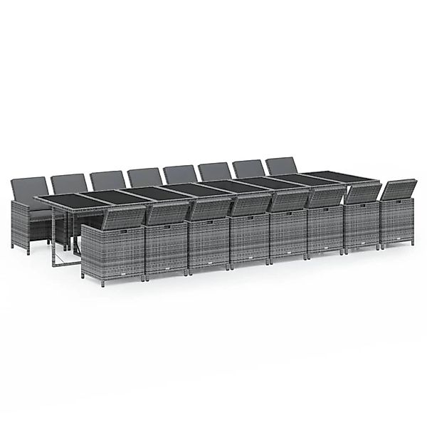 vidaXL 17-Tlg Garten-Essgruppe mit Kissen Grau Poly Rattan 3095671 günstig online kaufen