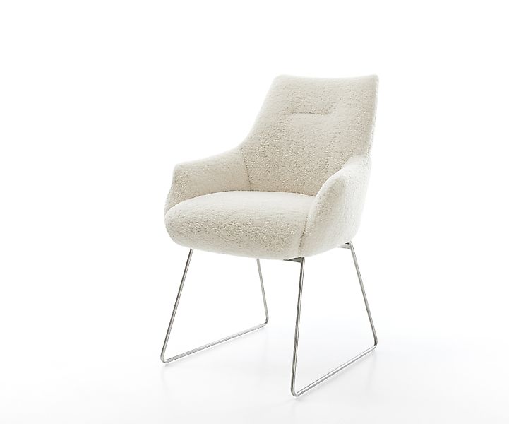 Esszimmerstuhl Alja-Flex mit Armlehnen Teddystoff Beige Kufengestell Edelst günstig online kaufen