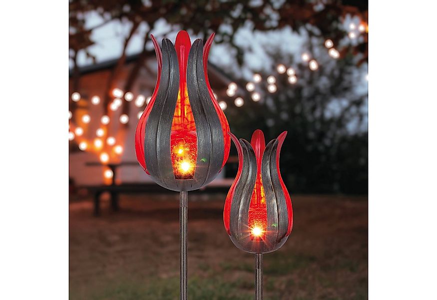 esotec LED Gartenleuchte Metall Solar Stableuchten Lilie rot H110+120cm Bru günstig online kaufen