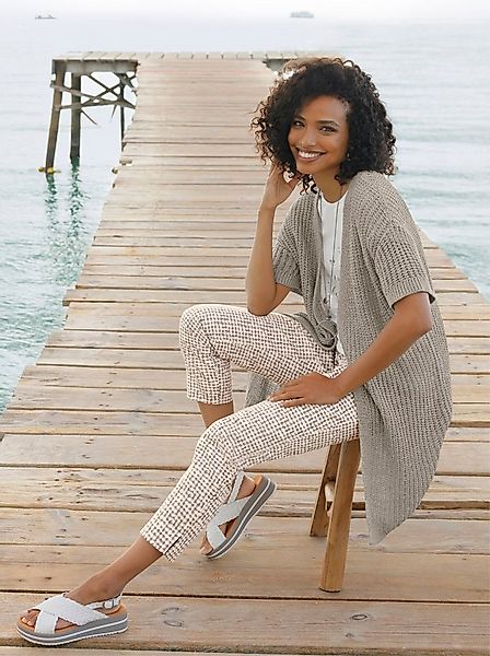 heine Strickjacke Long-Strickjacke Kurzarm Bändchengarn, Rippoptik günstig online kaufen