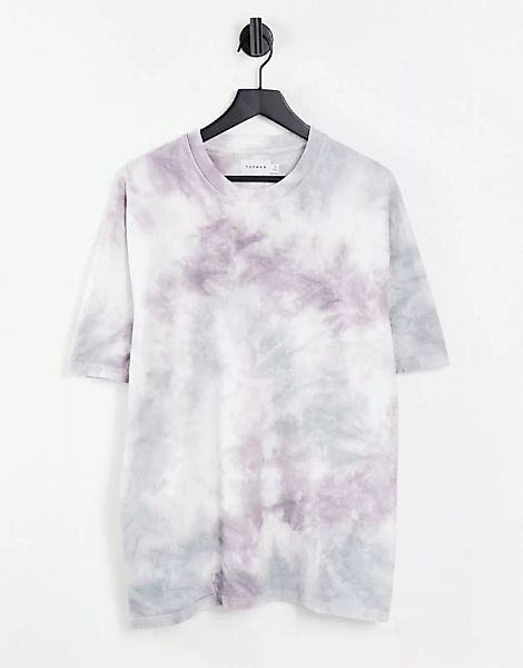 Topman – Oversize-T-Shirt in Flieder mit Batikmuster-Violett günstig online kaufen