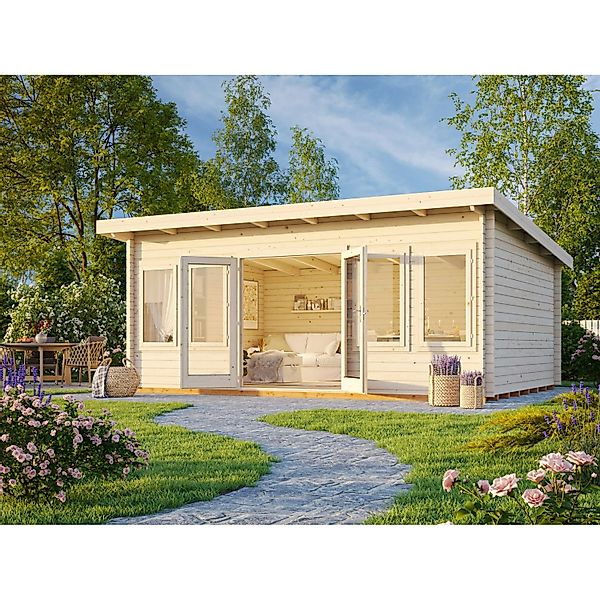 Palmako Lisa Holz-Gartenhaus Hellbraun Pultdach Tauchgrundiert 530 cm x 380 günstig online kaufen
