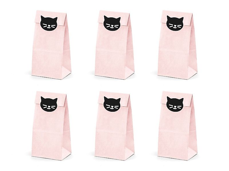 partydeco Papierdekoration, Papiertüten mit Katzen Aufklebern 6er Set rosa günstig online kaufen