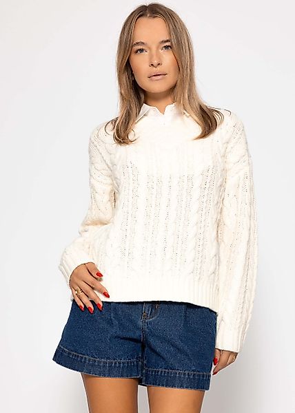 SASSYCLASSY Strickpullover Zopfstrickpullover mit V-Ausschnitt für günstig online kaufen