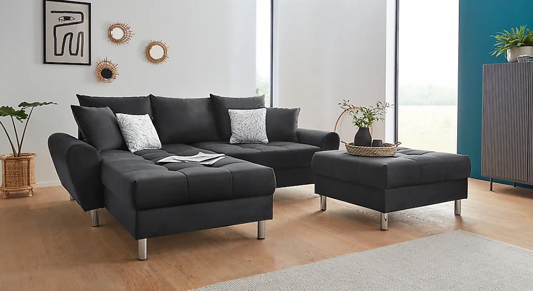 COLLECTION AB Ecksofa "Rada L-Form" inklusive Hocker, Bettfunktion und Fede günstig online kaufen