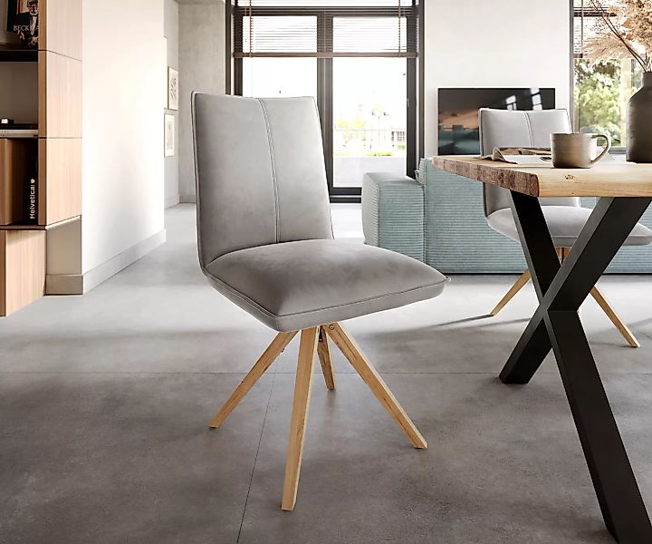 Drehstuhl Lelio-Flex Samt Grau Holzgestell kantig 180° drehbar Taschenfeder günstig online kaufen