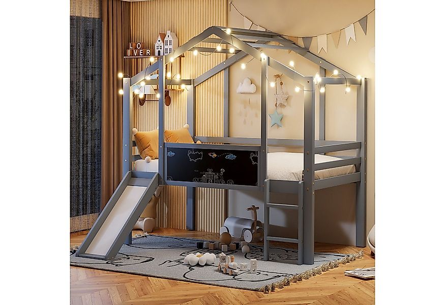 REDOM Kinderbett Massivholz-Hochbett im Spielhaus-Stil, mit Rutsche & Leite günstig online kaufen