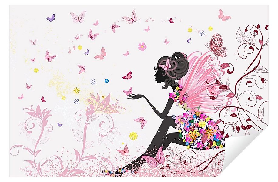 Wallarena Fototapete Kinderzimmer Mädchen Fee Blumen Schmetterlinge Tapete günstig online kaufen