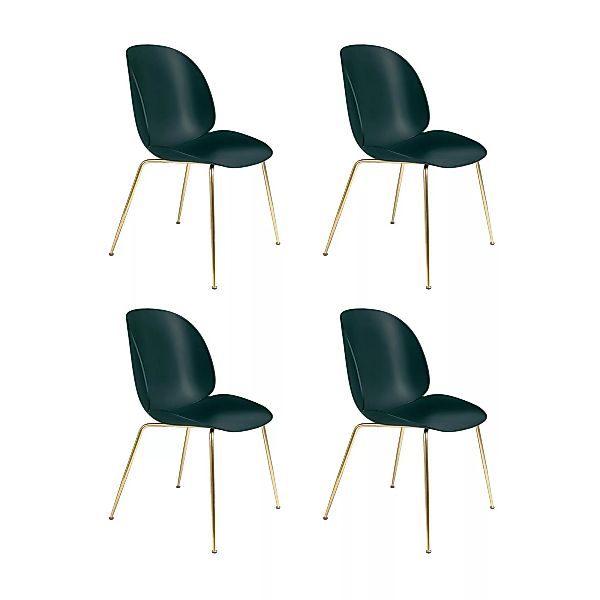 Gubi - Beetle Dining Chair Stuhl Gestell Messing 4er Set - dunkelgrün/Sitz günstig online kaufen