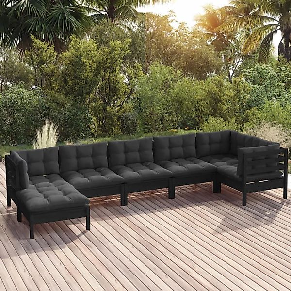 7-tlg. Garten-lounge-set Mit Kissen Schwarz Massivholz Kiefer günstig online kaufen