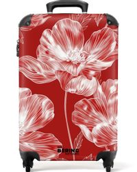 NoBoringSuitcases.com© Hartschalen-Trolley Rot mit weißen Blüten günstig online kaufen