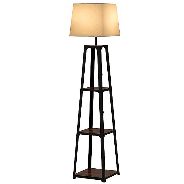 HOMCOM Stehlampe aus Metall und MDF mit 3 Regalen und Stofflampenschirm, Ø4 günstig online kaufen