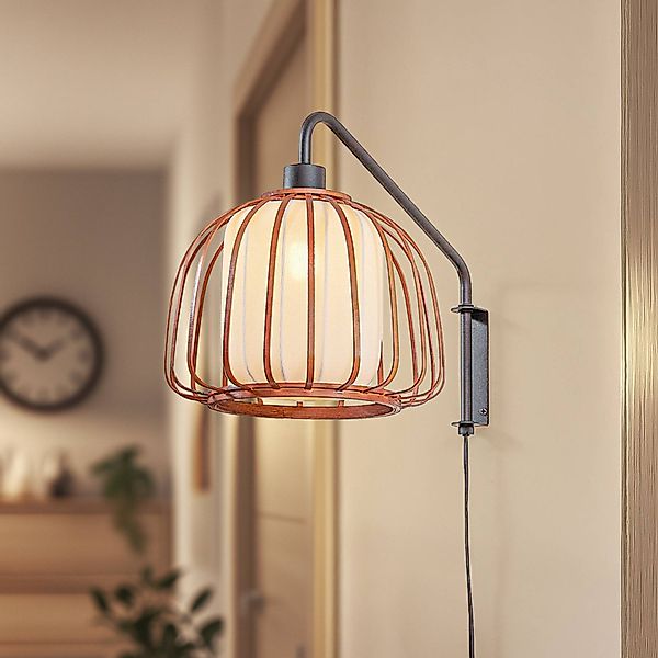 Lindby Wandleuchte Davella, Ø 26 cm, schwarz, Bambus, Textil günstig online kaufen