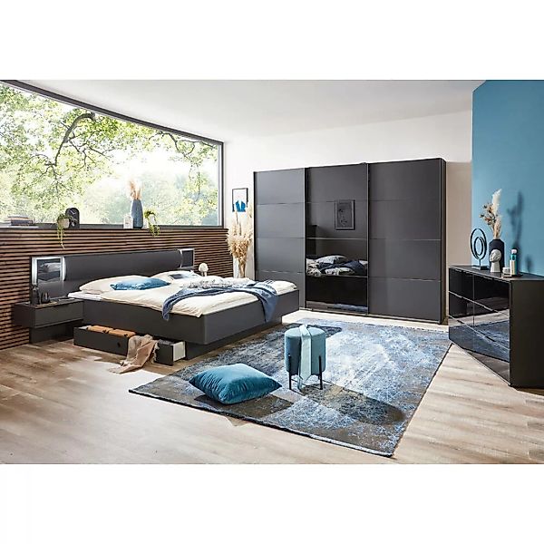 Schlafzimmer Set BRIXEN-43 mit Schubkastenkommode in graphit mit schwarz günstig online kaufen