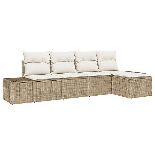 vidaXL Loungesofa 5-tlg. Garten-Sofagarnitur mit Kissen Beige Poly Rattan, günstig online kaufen