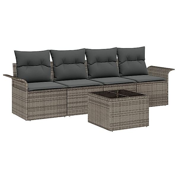 vidaXL Loungesofa 5-teiliges Garten Sofa Set mit Kissen Grau Poly Rattan, 5 günstig online kaufen