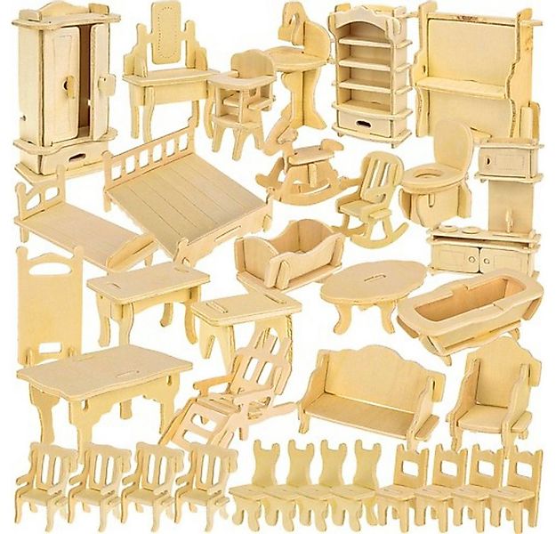 KRUZZEL Lernspielzeug Holzmöbel Puppen Kinder (Spar-Set, 38-St., kreativ in günstig online kaufen