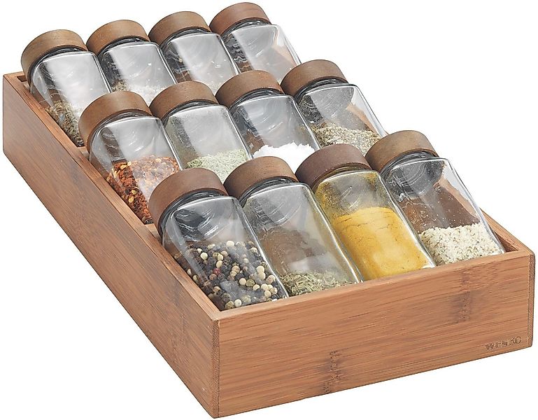 WENKO Gewürzregal "mit 12 Gewürzgläser" Set, 13 Stk. tlg. aus Bambus, Glas- günstig online kaufen