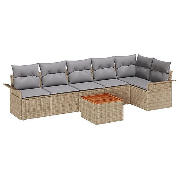 vidaXL Loungesofa 7-tlg. Garten-Sofagarnitur mit Kissen Beige Poly Rattan, günstig online kaufen