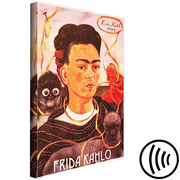 Leinwandbild Frida Kahlo Porträt - ihr Gesicht, umgeben von verschiedenen T günstig online kaufen