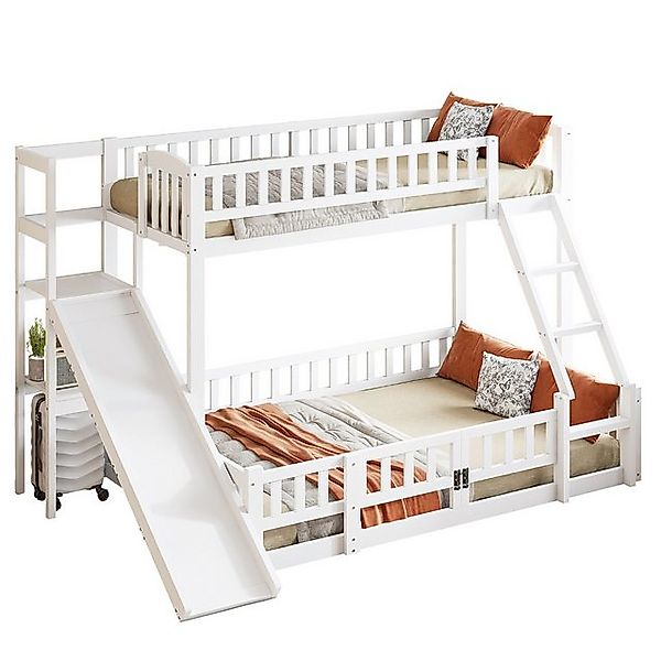 Rutaqian Etagenbett Doppelbett mit Rutsche, Geländer, Mehrere Regale (Kinde günstig online kaufen