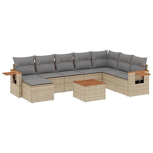 vidaXL 9-Tlg Garten-Sofagarnitur mit Kissen Beige Poly Rattan 3259497 günstig online kaufen