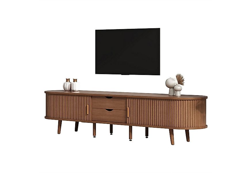 Merax Lowboard mit Massivholzfüßen, Ovaler Fernsehschrank in Walnuss (1 St. günstig online kaufen