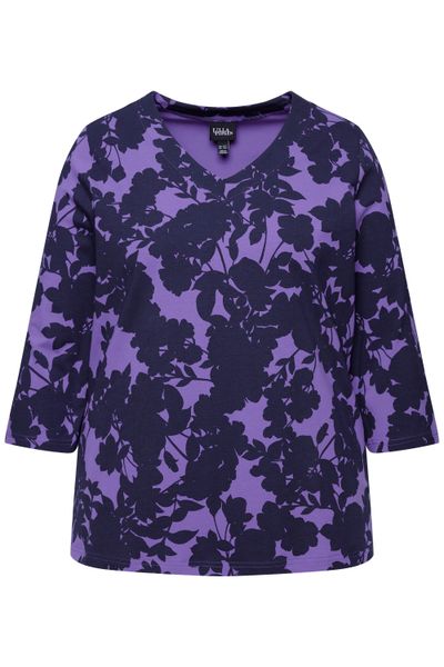 Ulla Popken T-Shirt Shirt Blüten V-Ausschnitt günstig online kaufen