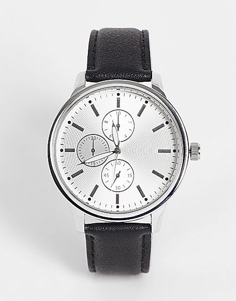 Topman – Uhr mit Armband aus Kunstleder in Schwarz mit weißem Zifferblatt günstig online kaufen