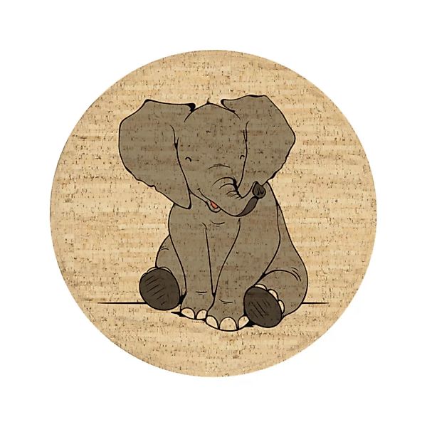 Kork Kinderteppich "Noah Der Elefant" (Rund, Natur) günstig online kaufen