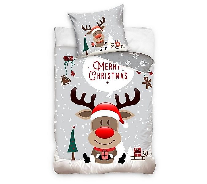 MTOnlinehandel Bettwäsche Weihnachten "Rentier mit roter Nase" Merry Christ günstig online kaufen