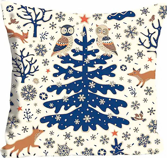 queence Dekokissen »Klaas«, Kissenhülle,Blauer Tannenbaum,Schnee,Winterlich günstig online kaufen
