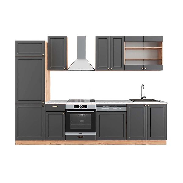 Vicco Fame-Line Küchenzeile Anthrazit Landhaus/Goldkraft Eiche 300 cm AP Ma günstig online kaufen