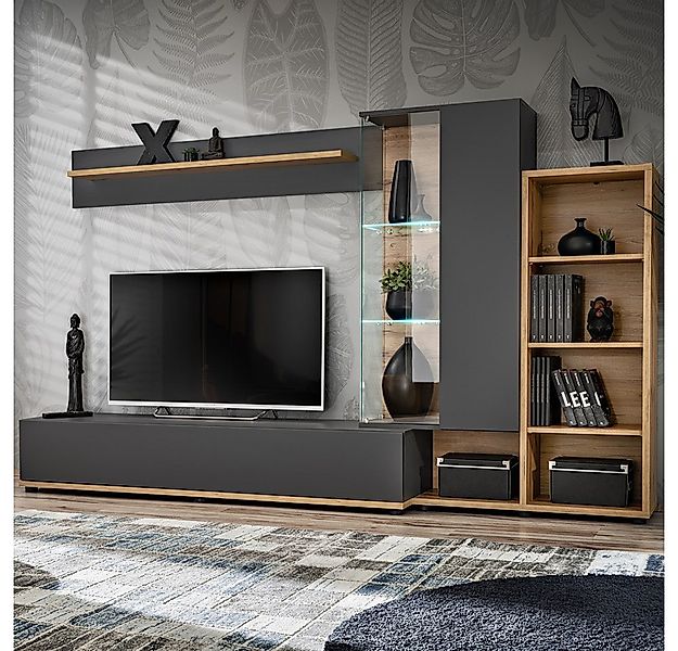 Lomadox Wohnwand SAPRI-164, (4-St., Wandboard Hängevitrine Regalschrank Low günstig online kaufen