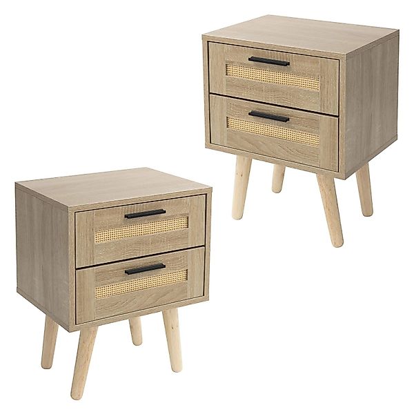 ML-Design 2Er Set Nachttisch mit 2 Schubladen 40x50,5x30cm Eiche Optik günstig online kaufen