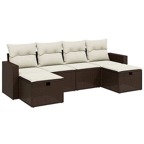 vidaXL 6-Tlg Garten-Sofagarnitur mit Kissen Braun Poly Rattan 3263549 günstig online kaufen